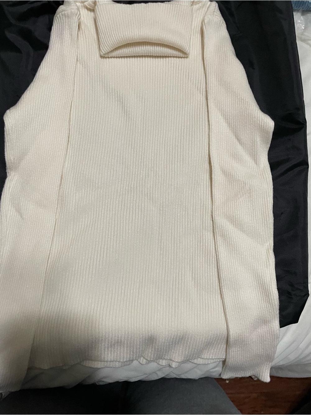 Cream Ribbed Knit Turtleneck